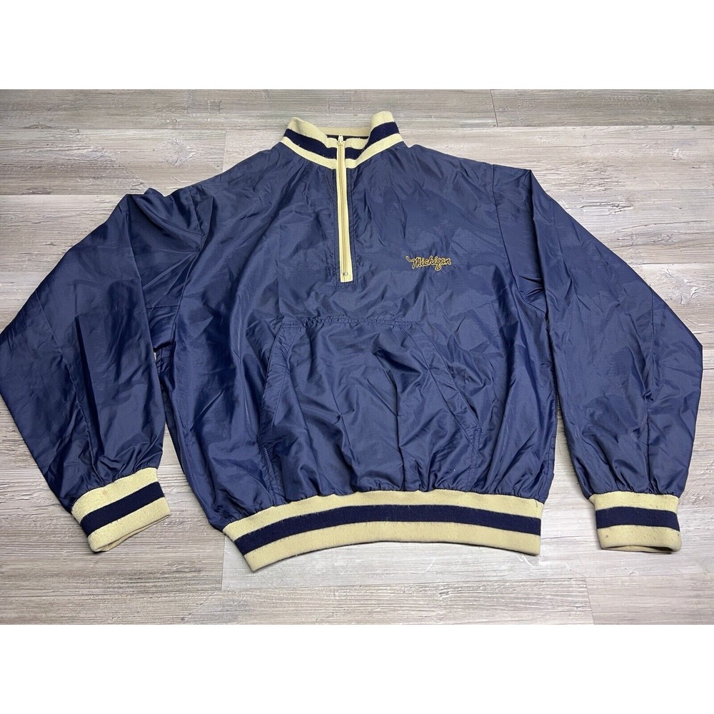 Vintage 70s 80s University of Michigan 1/4 Zip Windbreaker Jacket Size XL Logo 7